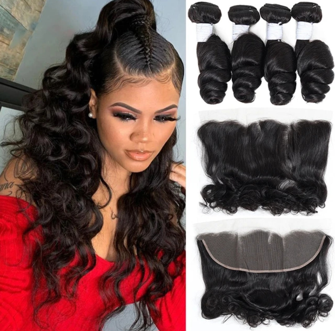 Bundles with Closure  Unprocessed Natural Loose Wave Human Hair