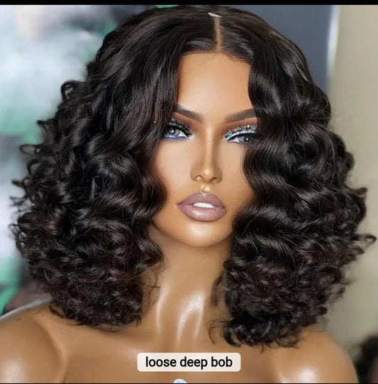 HD Lace Deep Loose Curls Bob Wig 100% Brazilian Human Hair Wig