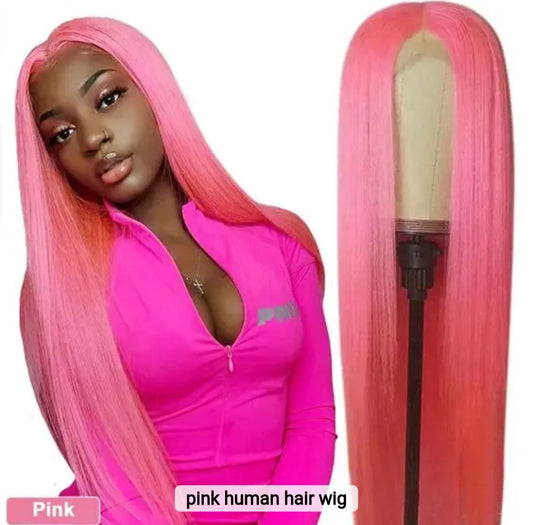 Pink Color Straight HD Lace Wig       100% Brazilian Unprocessed Human Hair