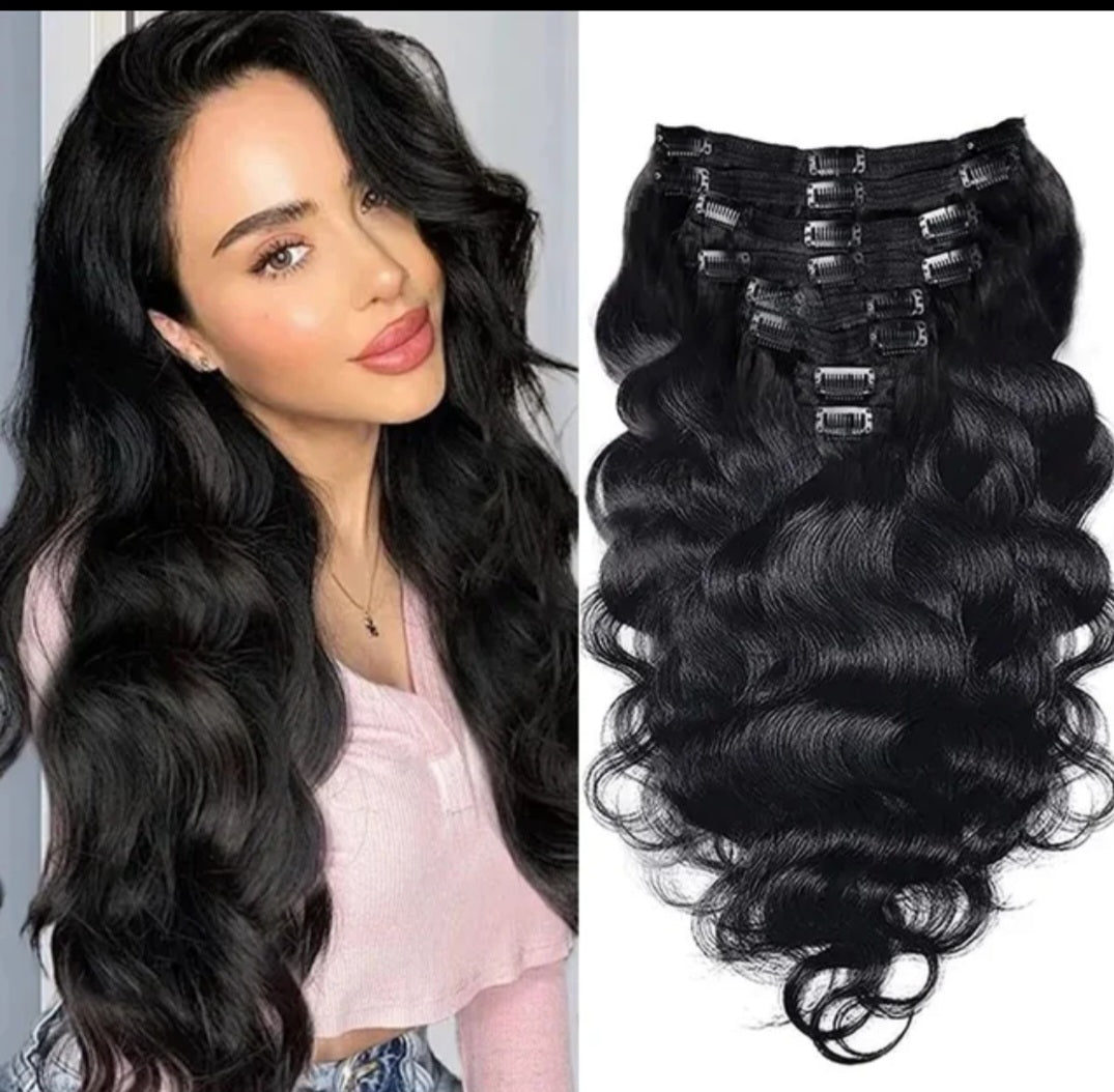 Natural color Unprocessed Virgin 100% Human Hair   Body Wave Clip in Hair Extension