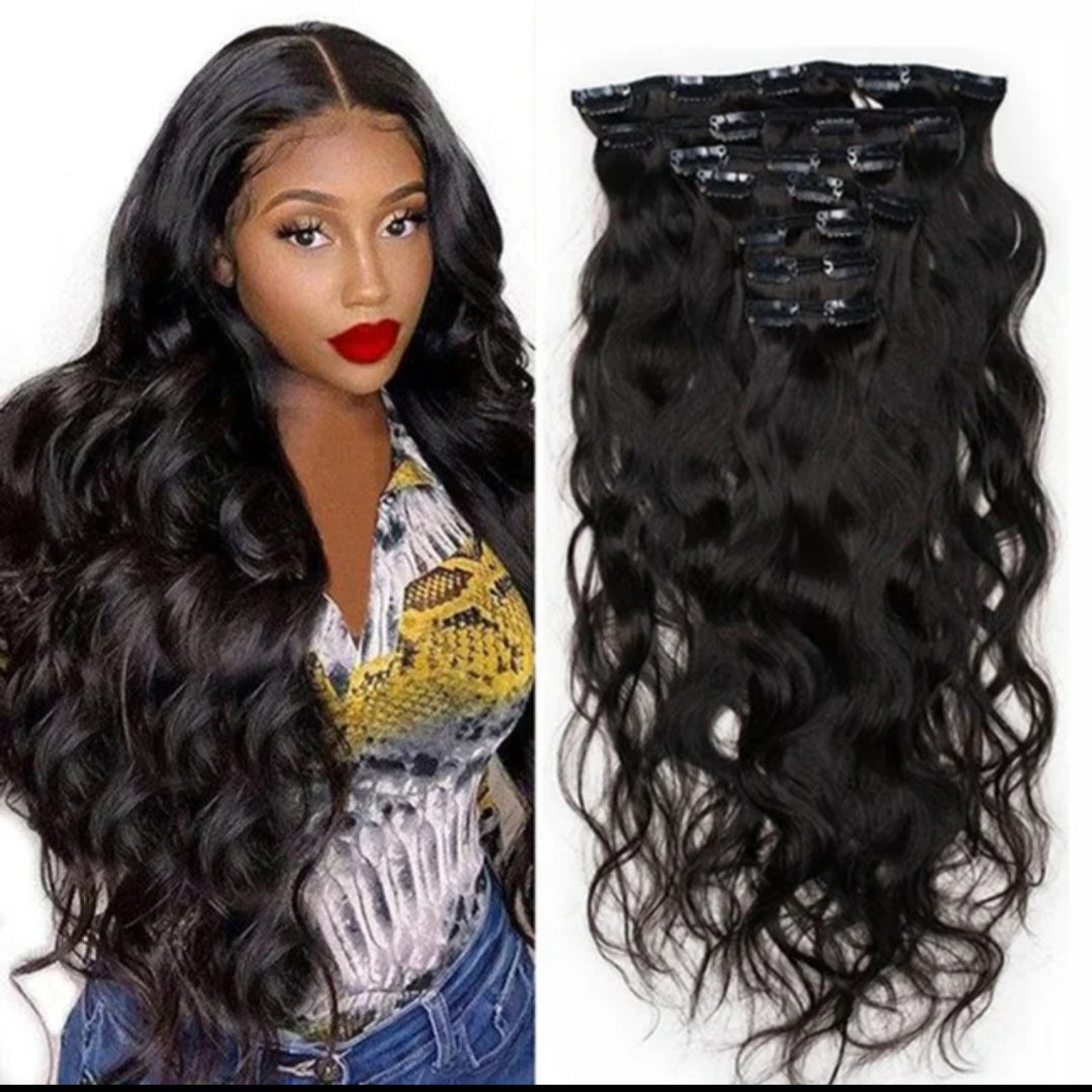 Natural color Unprocessed Virgin 100% Human Hair   Body Wave Clip in Hair Extension