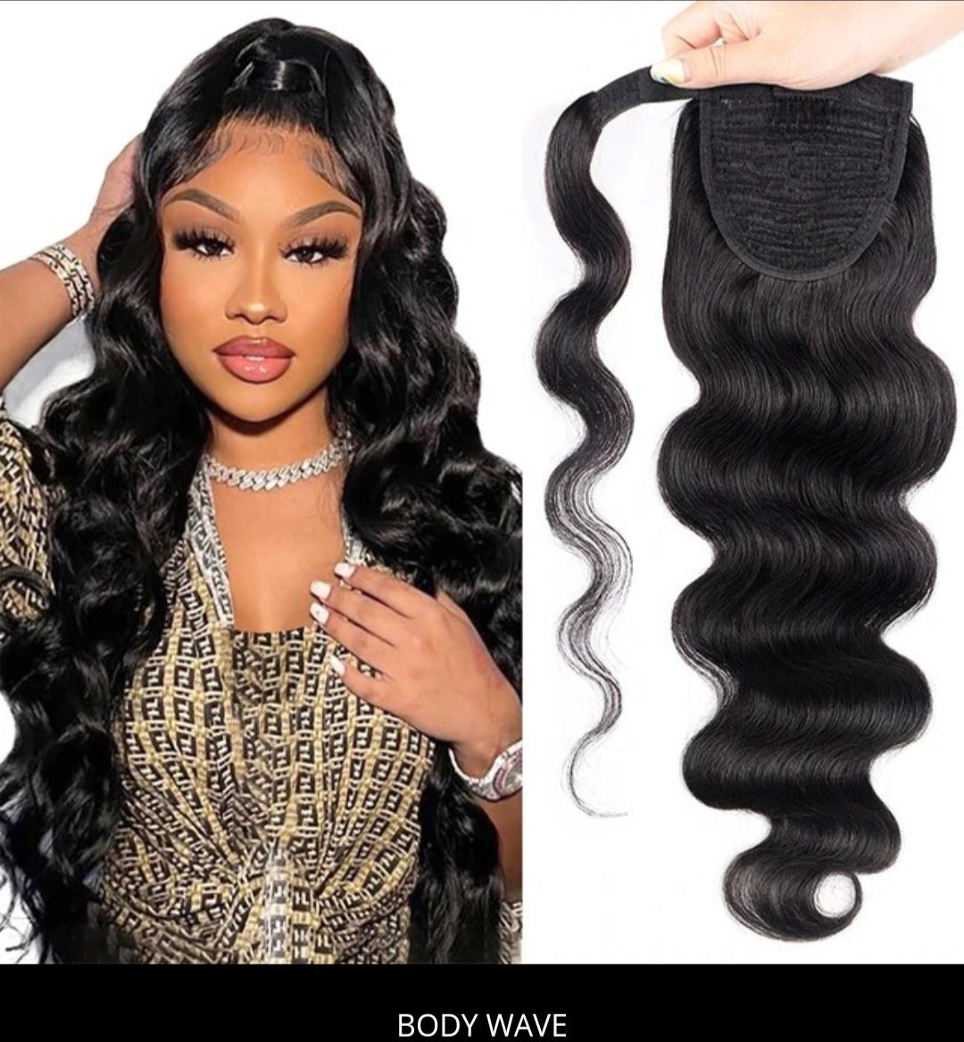 100% Virgin Human Hair Body Wave Ponytail Hair Extension       Natural color