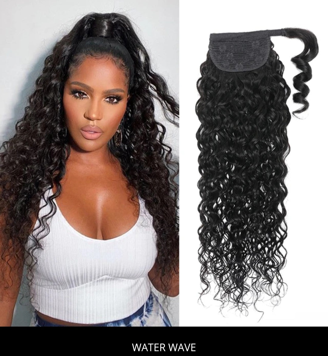 Water Wave Ponytail Hair Extension       Natural color 100% Virgin Human Hair